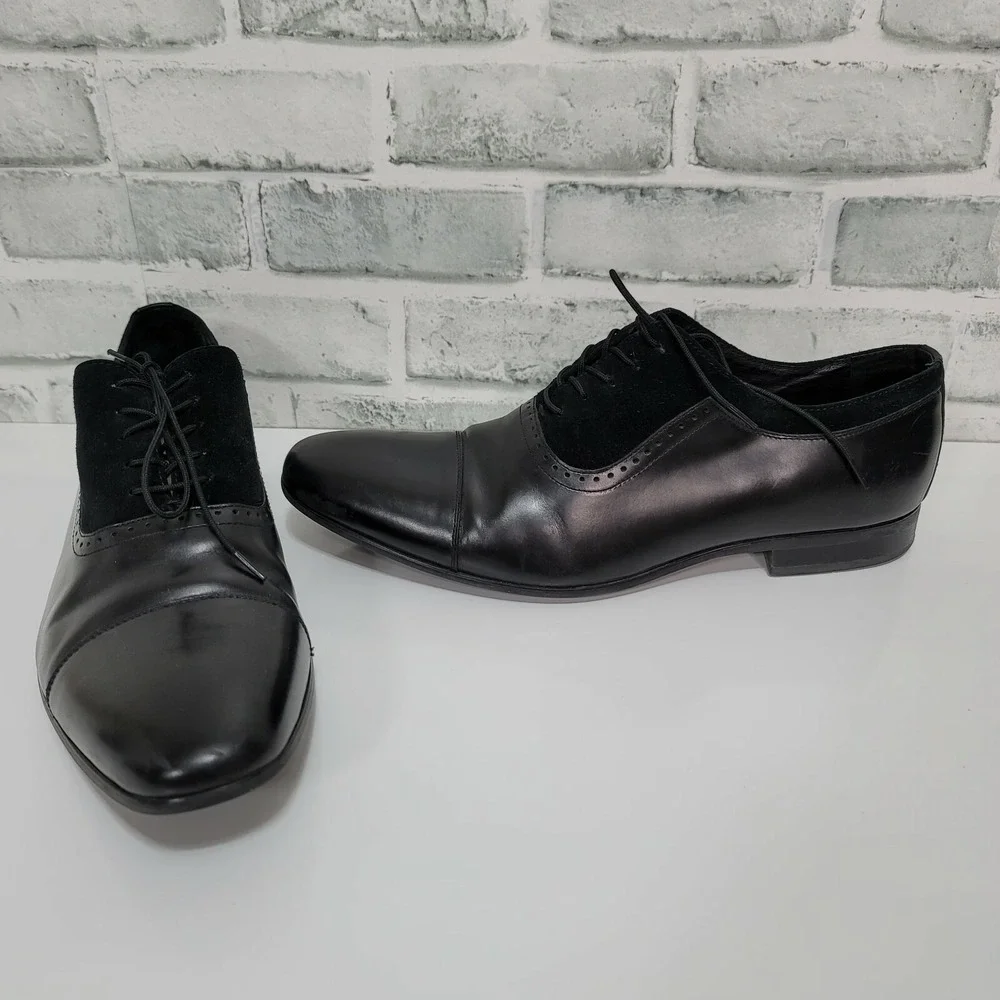 Dune London Resolute Mens Black Leather Suede Cap Toe Oxford Dress Shoes 42 9M